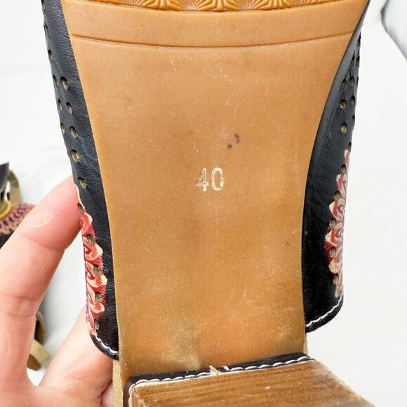 L’Artiste Spring Step Black Perforated Leather Open Toe Heels Sz EU 40/US Sz 9 - Picture 8 of 10